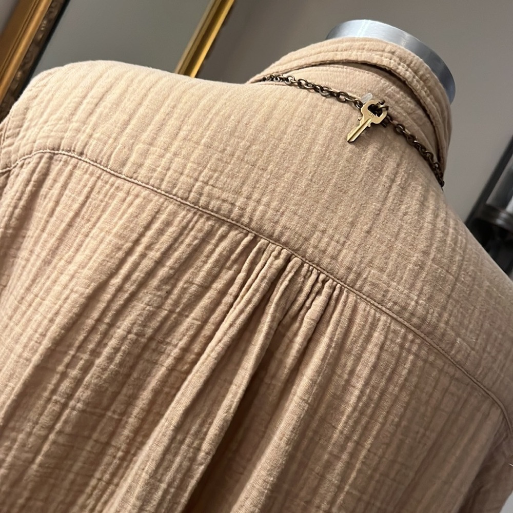 Stark gauze long button down tan large dress. 100% cotton - Picture 5 of 9
